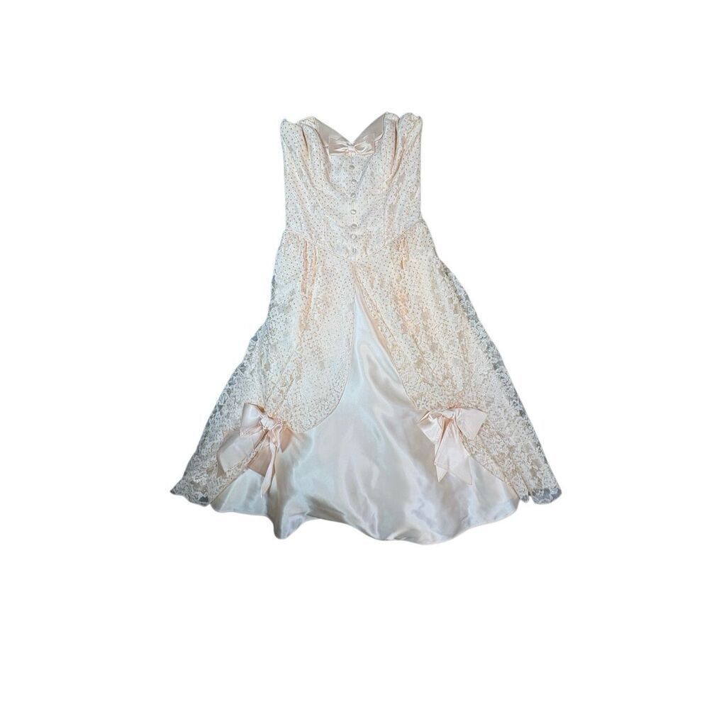 Vintage Alfred Angelo Women’s XS Peach Tea length Prom Dress USA Lace Formal